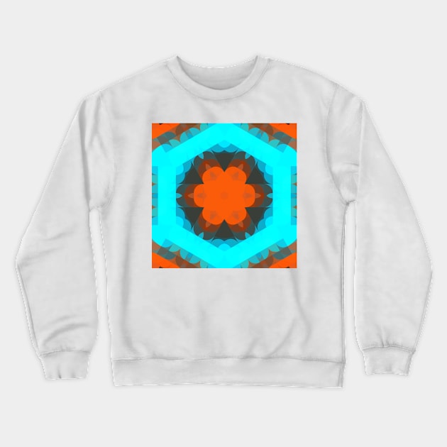 Retro Mandala Flower Orange and Blue Crewneck Sweatshirt by WormholeOrbital